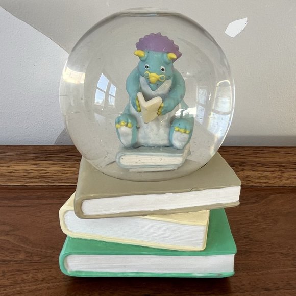 San Francisco Music Box Company Reading Dinosaur Glitter Snow Globe 1993 Books - Picture 5 of 14